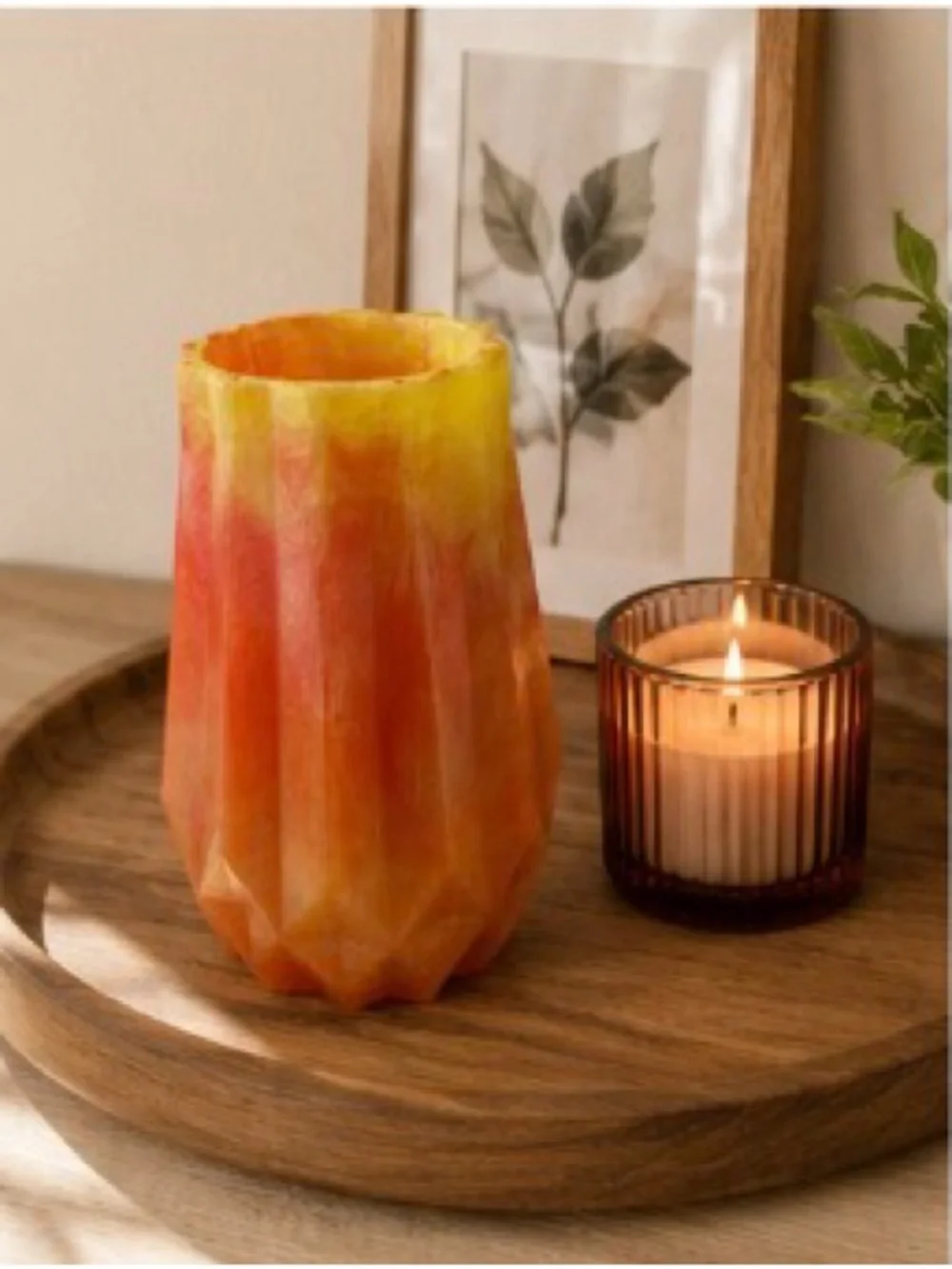 Gradient Orange & Yellow Faceted Decorative Vase
